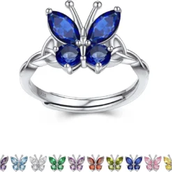 Bestyle Silver Birthstone Butterfly Earring Necklace Ring For Gilrs Women-Dainty Cute Butterfly Jewelry Gifts For Women On Birthday Christmas For Wife Girlfriend Mom Daughter Teen Girls