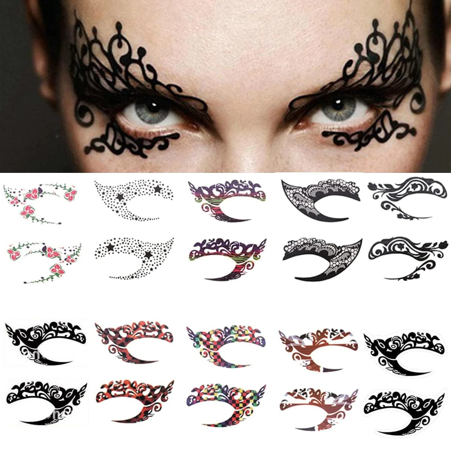 10 Sheets Eyeshadow Face Tattoo Stickers For Women's Makeup, Waterproof Transfer Lace Eye Shadow Eyeliner Tattoos For Halloween Christmas Stage Masquerade Party 7 10 Sheets Eyeshadow Face Tattoo Stickers For Women's Makeup, Waterproof Transfer Lace Eye Shadow Eyeliner Tattoos For Halloween Christmas Stage Masquerade Party - Image 5