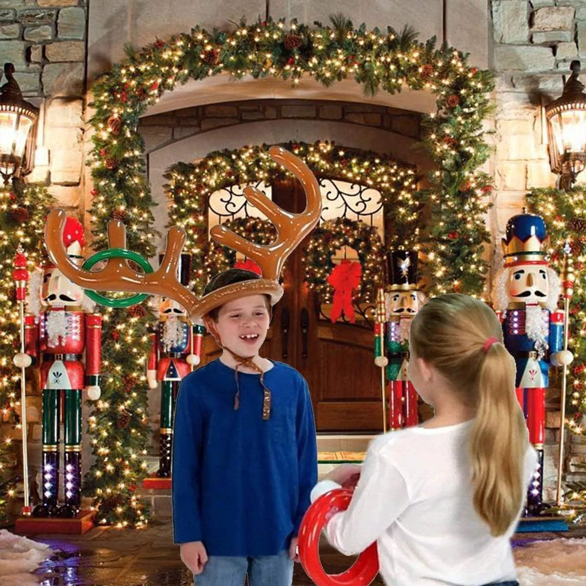 TURNMEON 3 Pack Inflatable Reindeer Antler Ring Toss Game For Christmas Holiday Thanksgiving Xmas Party Game Headband Inflatable Toys For Holiday Family School Photo Props Game(3 Antlers, 12 Rings) 9 TURNMEON 3 Pack Inflatable Reindeer Antler Ring Toss Game For Christmas Holiday Thanksgiving Xmas Party Game Headband Inflatable Toys For Holiday Family School Photo Props Game(3 Antlers, 12 Rings) - Image 7