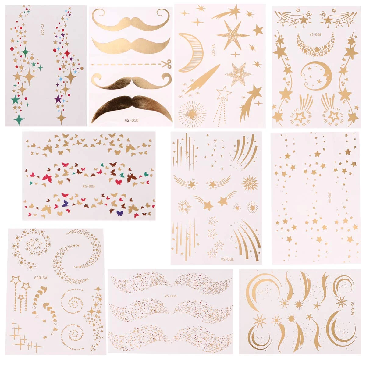 Lurrose 10pcs Halloween Face Temporary Tattoo Sticker Gold Metallic Temporary Transfer Tattoo Freckle Sticker Waterproof For Halloween Christmas Stage Masquerade (Mixed Pattern) 3 Lurrose 10pcs Halloween Face Temporary Tattoo Sticker Gold Metallic Temporary Transfer Tattoo Freckle Sticker Waterproof For Halloween Christmas Stage Masquerade (Mixed Pattern)