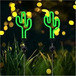 PAREKS Solar Cactus Garden Lights, Outdoor Neon Lights, Stake Lamp, Landscape Light, LED Lights Waterproof Path Lighting For Christmas Yard Lawn Patio Walkway Driveway Sidewalk Christmas Decor(1PCS)