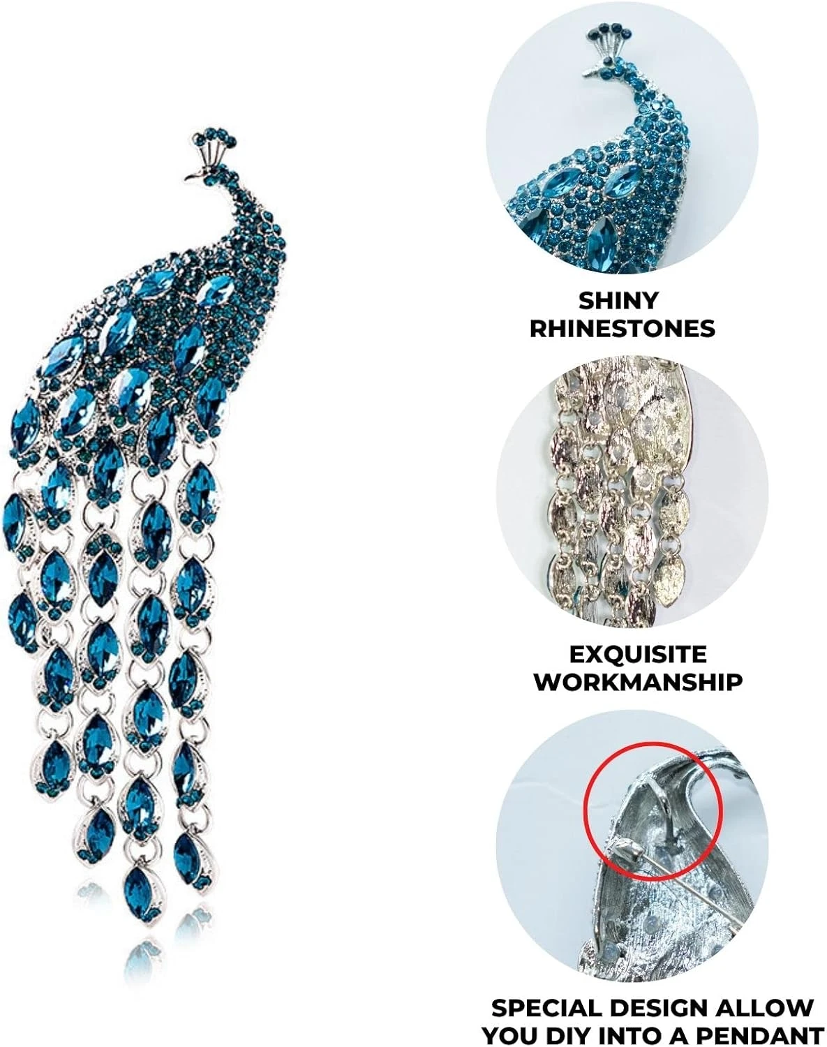GENERIC FABMODE Rhinestone Peacock Brooch Pin, Handmade Exquisite Exaggerated Jewelry Big Blue Green Crystal Bird Animal Brooches Lapel Collar Suit Shirt Coat Pins Elegant Dress Accessories Wedding Christmas Birthday Valentine Jewelry Gift For Women Fashion Girls Mom Girlfriend (B) 5 GENERIC FABMODE Rhinestone Peacock Brooch Pin, Handmade Exquisite Exaggerated Jewelry Big Blue Green Crystal Bird Animal Brooches Lapel Collar Suit Shirt Coat Pins Elegant Dress Accessories Wedding Christmas Birthday Valentine Jewelry Gift For Women Fashion Girls Mom Girlfriend (B) - Image 3
