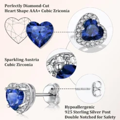 Bestyle Sparkling 925 Sterling Silver Birthstone Stud Earrings For Women, Heart/Round/Teardrop/Square Crystal Solitaire Diamond Studs Halo Earrings, Great Birthday/Christmas Gifts -Xmas Mart Sales 71ElpzQcs L. AC UL1500