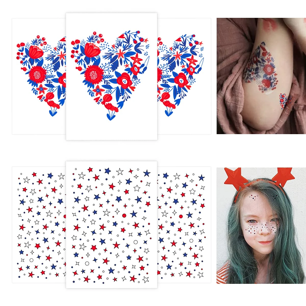 Small Temporary Tattoos Set 6 Sheets Kids Fake Face Stickers Star Flower Art Tattoos Kit Girls Women Boys Adult Teens Toddlers Patriotic Freckle Christmas Birthday Party Favor Supplies Gift 3 Small Temporary Tattoos Set 6 Sheets Kids Fake Face Stickers Star Flower Art Tattoos Kit Girls Women Boys Adult Teens Toddlers Patriotic Freckle Christmas Birthday Party Favor Supplies Gift