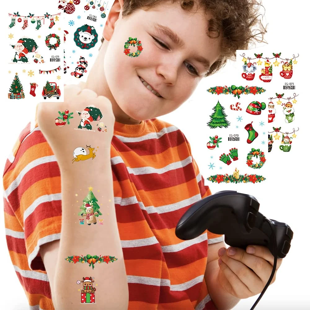 Christmas Temporary Tattoo For Kids Winter Stickers Decals For Body Face Arm Decorations Fake Tattoos Kit 12 Sheets Xmas Holiday Party Favor Supplies Snowflake Santa Claus Wreath Deer Design 6 Christmas Temporary Tattoo For Kids Winter Stickers Decals For Body Face Arm Decorations Fake Tattoos Kit 12 Sheets Xmas Holiday Party Favor Supplies Snowflake Santa Claus Wreath Deer Design - Image 4