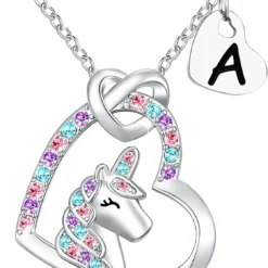 UNGENT THEM Silver Unicorn Letter Initial Necklaces For Girls Birthday Christmas Valentines Day Gifts