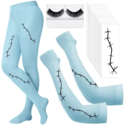 Didaey Night Before Christmas Costume Accessories Include 20 Sheets Halloween Scars Stitches Tattoos Solid Colored Opaque Footed Tights Arm Compression Sleeves Halloween False Lashes For Women