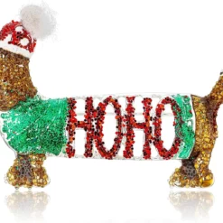 Christmas HOHO Santa Dog Dachshund Sausage Dog Red Bell Cute Animal Brooch And Pin For Women, Holiday Jewelry
