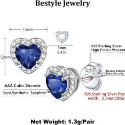 Bestyle Sparkling 925 Sterling Silver Birthstone Stud Earrings For Women, Heart/Round/Teardrop/Square Crystal Solitaire Diamond Studs Halo Earrings, Great Birthday/Christmas Gifts -Xmas Mart Sales 71I9VQr6o3L. AC UL1500