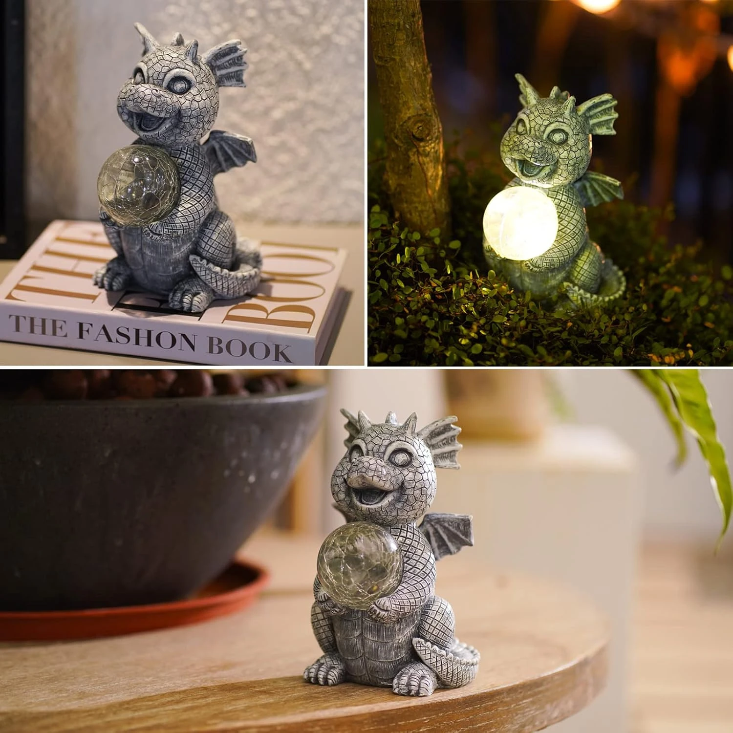 Qeeman Garden Dragon Statue Solar Powered Led Lights- Adorable Dragon Decoration With Gazing Ball For Garden Yard, Lawn- Gifts For Women Christmas/Mother’s Day 9 Qeeman Garden Dragon Statue Solar Powered Led Lights- Adorable Dragon Decoration With Gazing Ball For Garden Yard, Lawn- Gifts For Women Christmas/Mother’s Day - Image 7