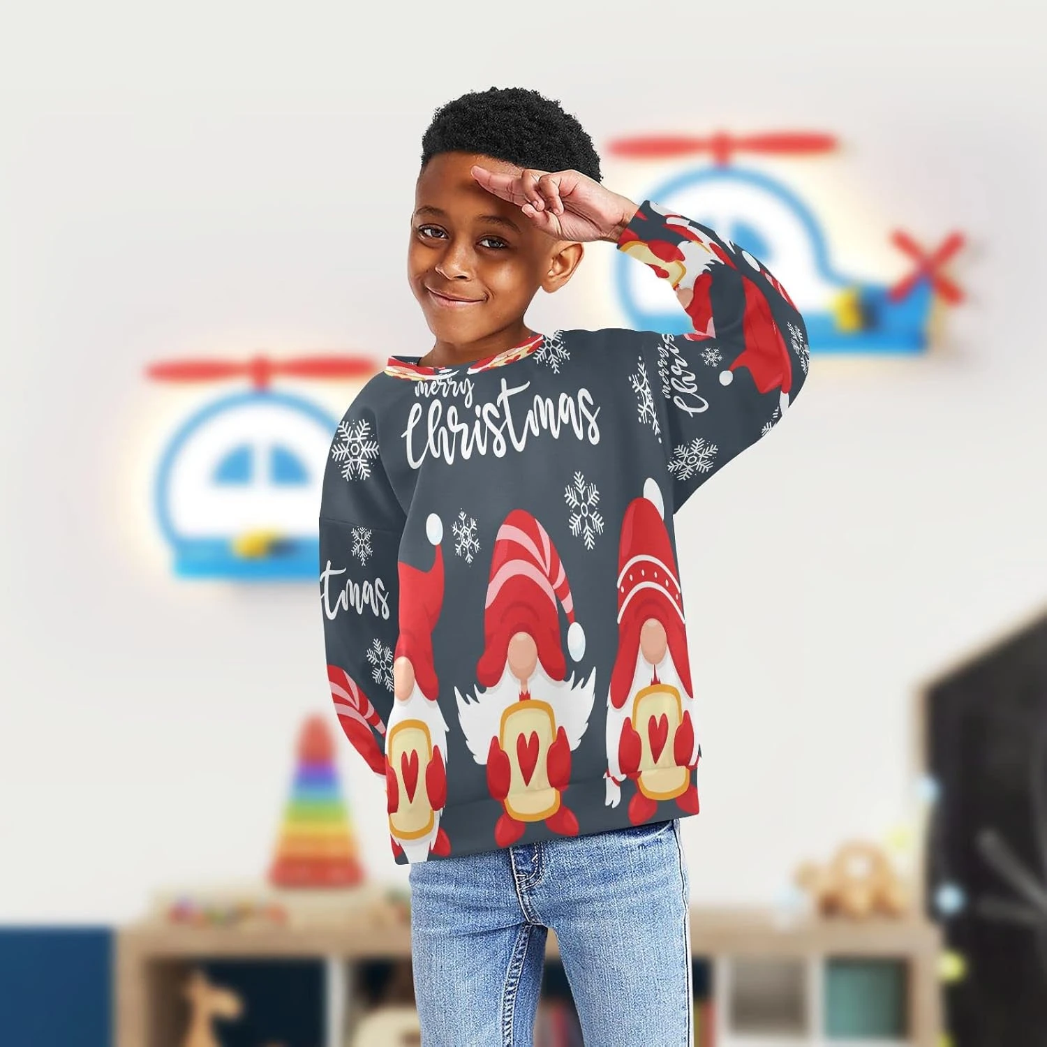 Christmas Gnomes Red Hearts Boy Girl Sweatshirt Crewneck Pullover Sweater Toddler Long Sleeve Fall Winter Clothes 6 Christmas Gnomes Red Hearts Boy Girl Sweatshirt Crewneck Pullover Sweater Toddler Long Sleeve Fall Winter Clothes - Image 4