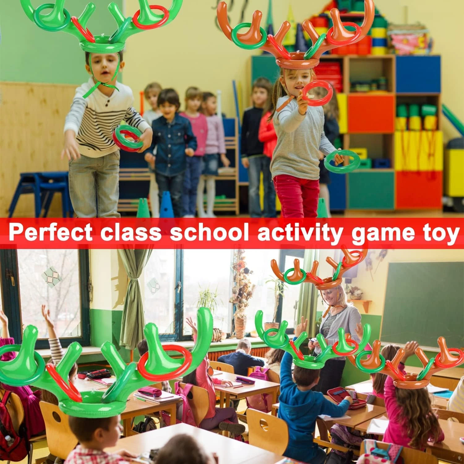 2 Set Christmas Inflatable Reindeer Antler Ring Toss Game Xmas Antler Heandband Toys Christmas Party Game Supplies For School Family Team Game Indoor Outdoor 6 2 Set Christmas Inflatable Reindeer Antler Ring Toss Game Xmas Antler Heandband Toys Christmas Party Game Supplies For School Family Team Game Indoor Outdoor - Image 4