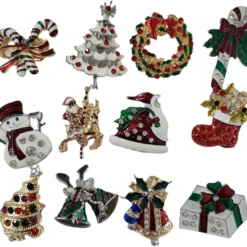 NEW Set Of 12 Vintage Inspired Christmas Gold Brooch Lot/ Holiday Brooch / Christmas Tree/ Snowman/ Xmas Pin Lot / Party Favor