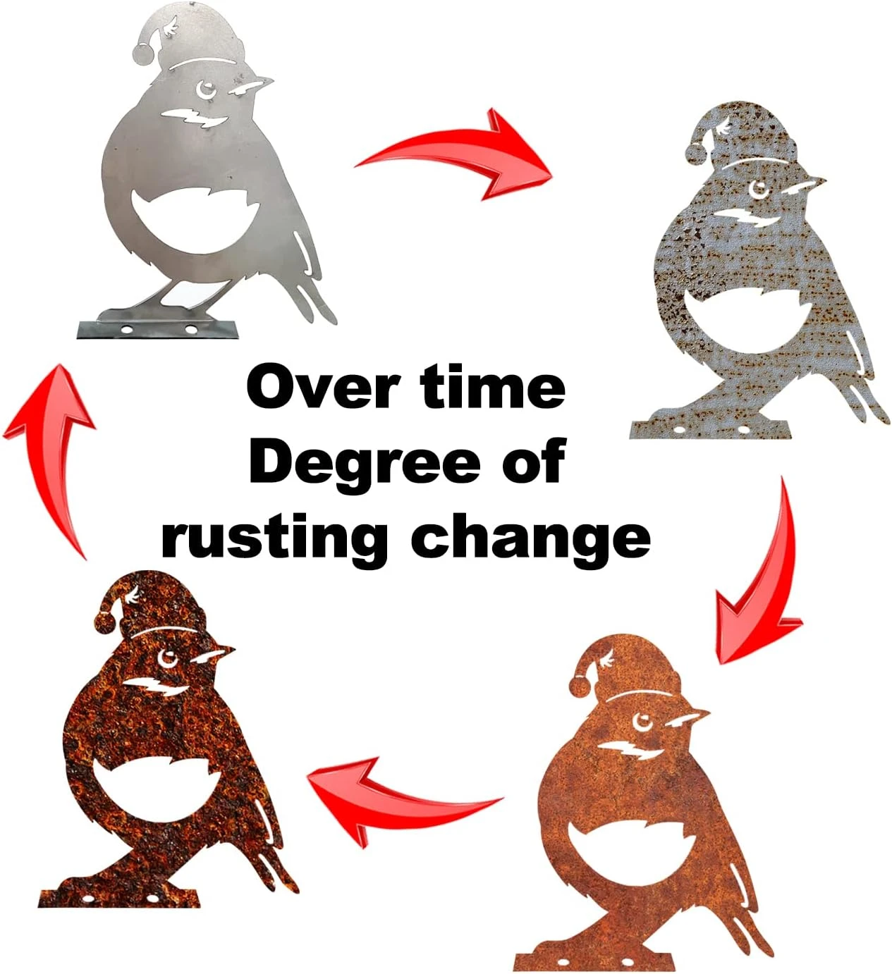 Reagia Metal Bird Decoration With Christmas Hat, Robin Statue Metal Garden Birds Outdoor Decor Garden Bird Ornaments Perfect Robin Gifts For Garden, Trees, And Fences (Christmas Hat) 5 Reagia Metal Bird Decoration With Christmas Hat, Robin Statue Metal Garden Birds Outdoor Decor Garden Bird Ornaments Perfect Robin Gifts For Garden, Trees, And Fences (Christmas Hat) - Image 3