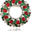 RareLove Vintage Christmas Wreath Brooch,Red Green Rhinestone Crystal Christmas Brooch Pins And Brooches For Women Girls Silver Plated Alloy,Holiday Brooch Jewelry