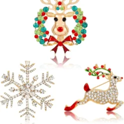 NVENF Christmas Brooch Pins Girls Xmas Elk Reindeer Pins Set Festive Holiday Snowflake Brooches For Woman Party Ornaments Christmas Gift