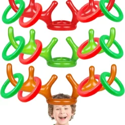Camlinbo 15 Pieces Set Inflatable Reindeer Antler Ring Toss Game Christmas Party Games For Kids Adults Family Xmas Target Game Toys Christmas Carnival Party Supplies