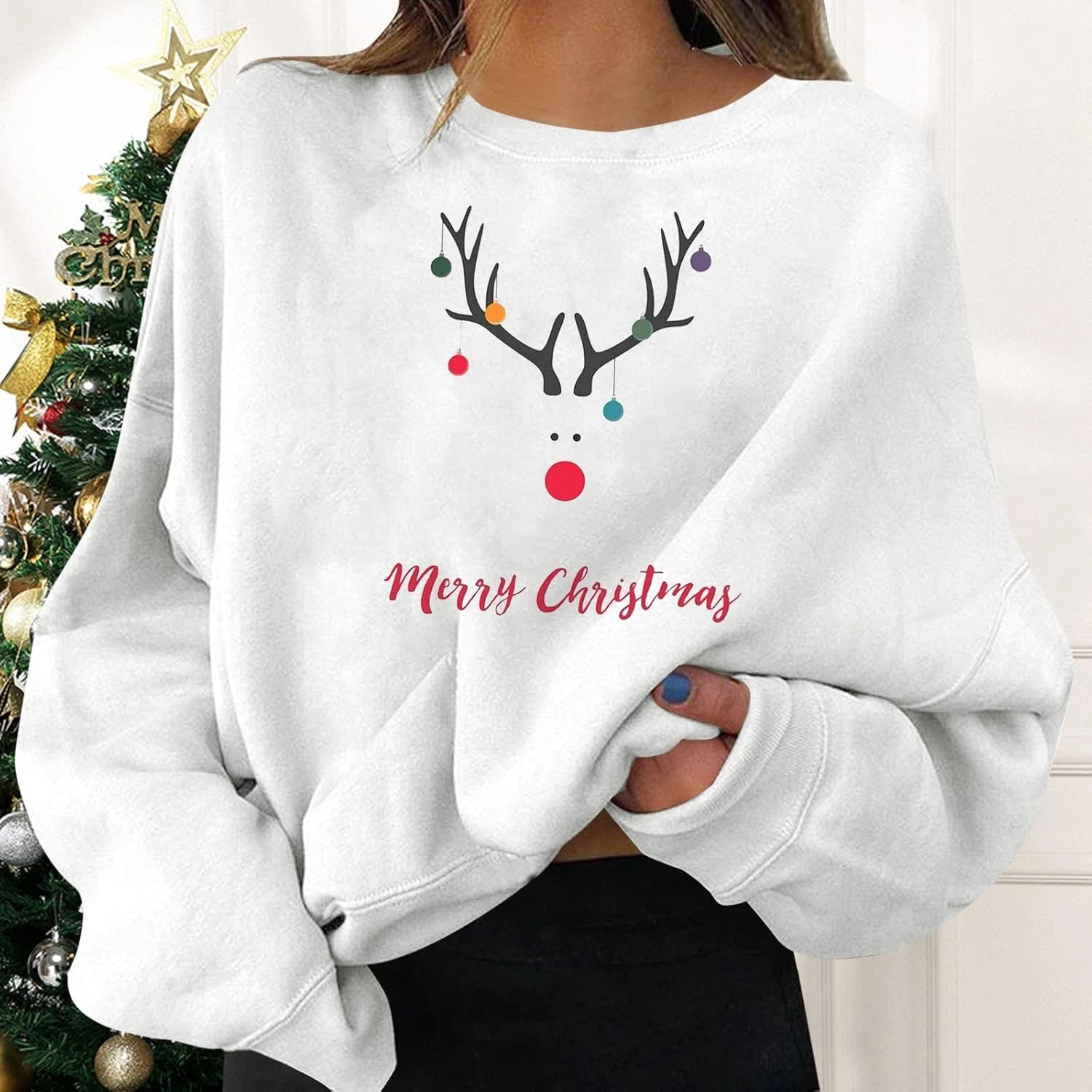 SNKSDGM Womens Elk Print Long Sleeve Lightweight Christmas Sweatshirts Crew Neck Raglan Baseball Pullover Tops Tee Shirts Top 7 SNKSDGM Womens Elk Print Long Sleeve Lightweight Christmas Sweatshirts Crew Neck Raglan Baseball Pullover Tops Tee Shirts Top - Image 5