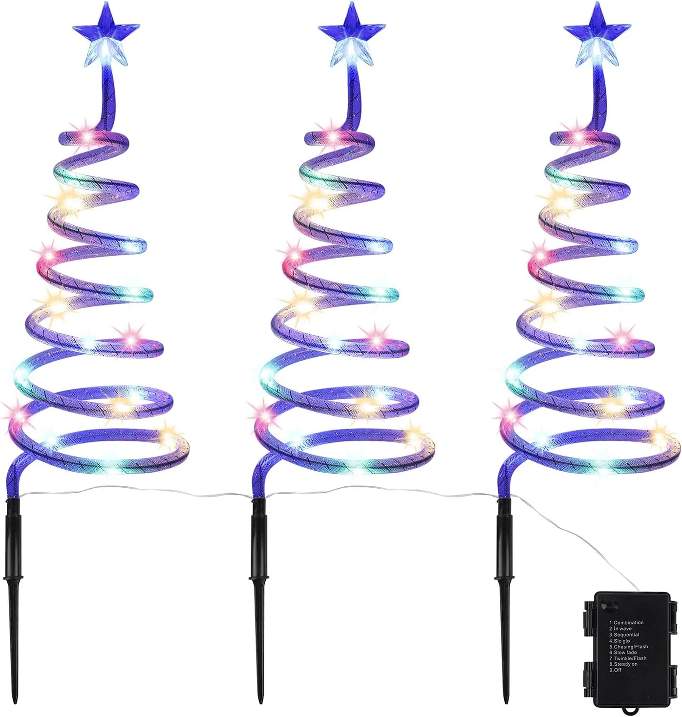 Juegoal Lighted Spiral Christmas Trees 3 Pcs, 15 Inch Outdoor Light Up Xmas Pathway Markers With Colorful Lights, 8 Modes & Timer, Battery Powered Christmas Path Lights For Patio Yard Walkway Driveway 8 Juegoal Lighted Spiral Christmas Trees 3 Pcs, 15 Inch Outdoor Light Up Xmas Pathway Markers With Colorful Lights, 8 Modes & Timer, Battery Powered Christmas Path Lights For Patio Yard Walkway Driveway - Image 6