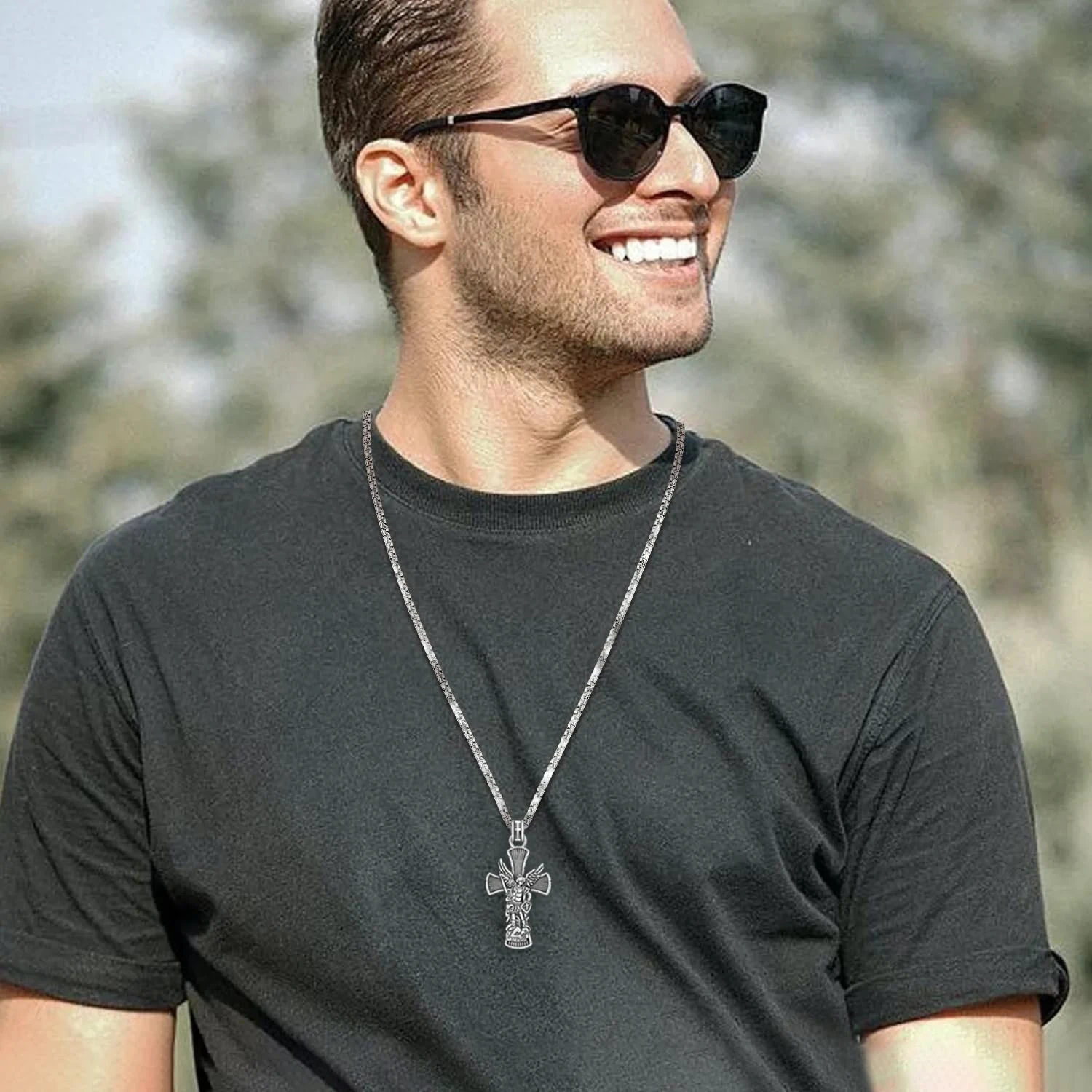 Jiulegufa St Michael Necklace For Men 925 Sterling Silver Cross Archangel Michael Necklace Protection Jewelry Gifts For Father Husband Birthday Christmas 22"+2" Chain 9 Jiulegufa St Michael Necklace For Men 925 Sterling Silver Cross Archangel Michael Necklace Protection Jewelry Gifts For Father Husband Birthday Christmas 22"+2" Chain - Image 7