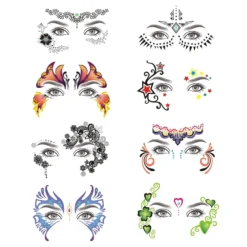 8 Pcs Halloween Temporary Stickers Waterproof Face Tattoos Women Masquerade Face Tattoo Glitter Flower Leaf Star Makeup Eye Forehead Body Sticker Cosplay Costume Dress Up Christmas Party Supplies