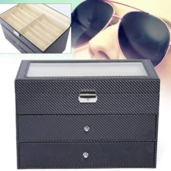 3 Layers Carbon Fiber Sunglasses Storage Box 18 Grids Eyewear Display Holder With Transparent Glass Cover On Top Eyeglasses Organizer Case Drawer Lockable Case Ideas For Halloween And Christmas Gifts -Xmas Mart Sales 71Q21eAm5BL. AC UL1000