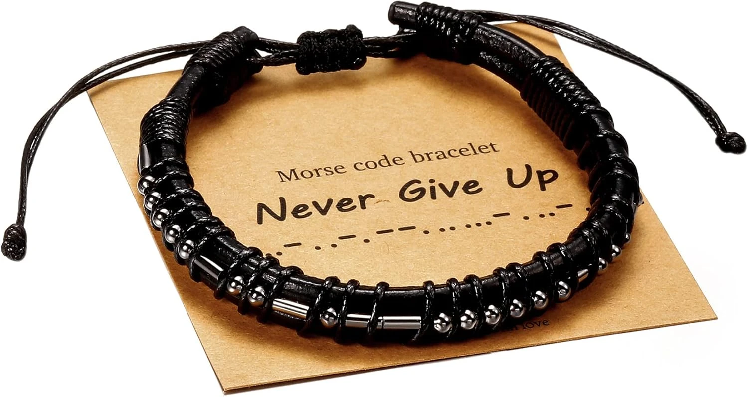 Morse Code Bracelets Gifts For Men, Gunmetal Beads On Leather Bracelets For Mens Gifts Inspirational Gifts For Mens Jewelry Unique Fathers Day Birthday Christmas Gifts For Boyfriend Dad Best Friend 3 Morse Code Bracelets Gifts For Men, Gunmetal Beads On Leather Bracelets For Mens Gifts Inspirational Gifts For Mens Jewelry Unique Fathers Day Birthday Christmas Gifts For Boyfriend Dad Best Friend