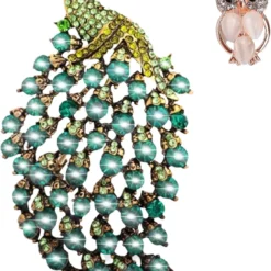 GENERIC FABMODE Rhinestone Peacock Brooch Pin, Handmade Exquisite Exaggerated Jewelry Big Blue Green Crystal Bird Animal Brooches Lapel Collar Suit Shirt Coat Pins Elegant Dress Accessories Wedding Christmas Birthday Valentine Jewelry Gift For Women Fashion Girls Mom Girlfriend (C)