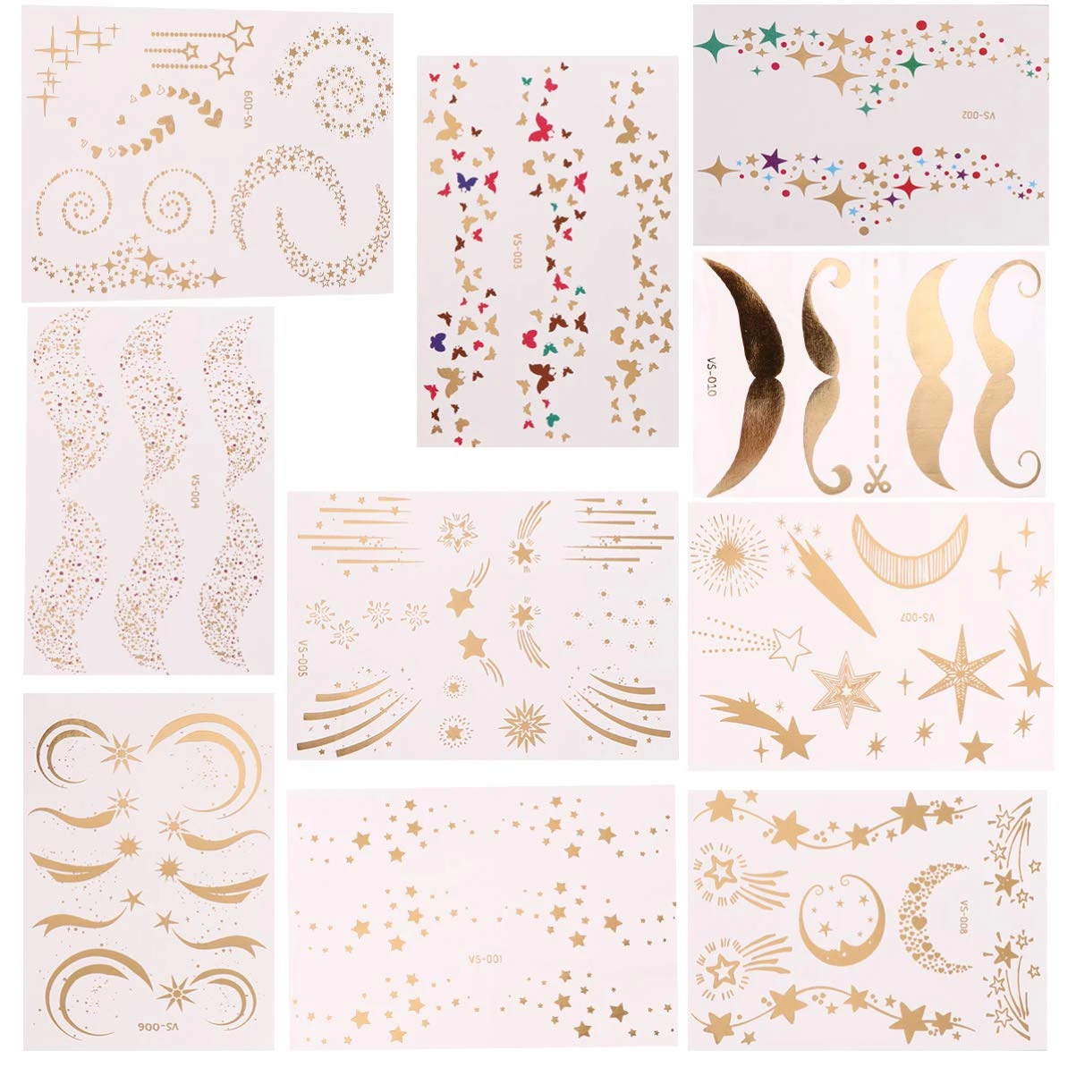 Lurrose 10pcs Halloween Face Temporary Tattoo Sticker Gold Metallic Temporary Transfer Tattoo Freckle Sticker Waterproof For Halloween Christmas Stage Masquerade (Mixed Pattern) 11 Lurrose 10pcs Halloween Face Temporary Tattoo Sticker Gold Metallic Temporary Transfer Tattoo Freckle Sticker Waterproof For Halloween Christmas Stage Masquerade (Mixed Pattern) - Image 9