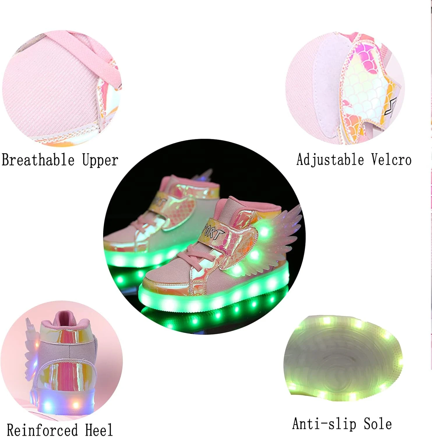 BFOEL Kids Light Up Shoes LED USB Charging Flashing High-top Wings Sneakers Boys Girls Trainers For Festivals Halloween Christmas New Year Party Great Gift 5 BFOEL Kids Light Up Shoes LED USB Charging Flashing High-top Wings Sneakers Boys Girls Trainers For Festivals Halloween Christmas New Year Party Great Gift - Image 3
