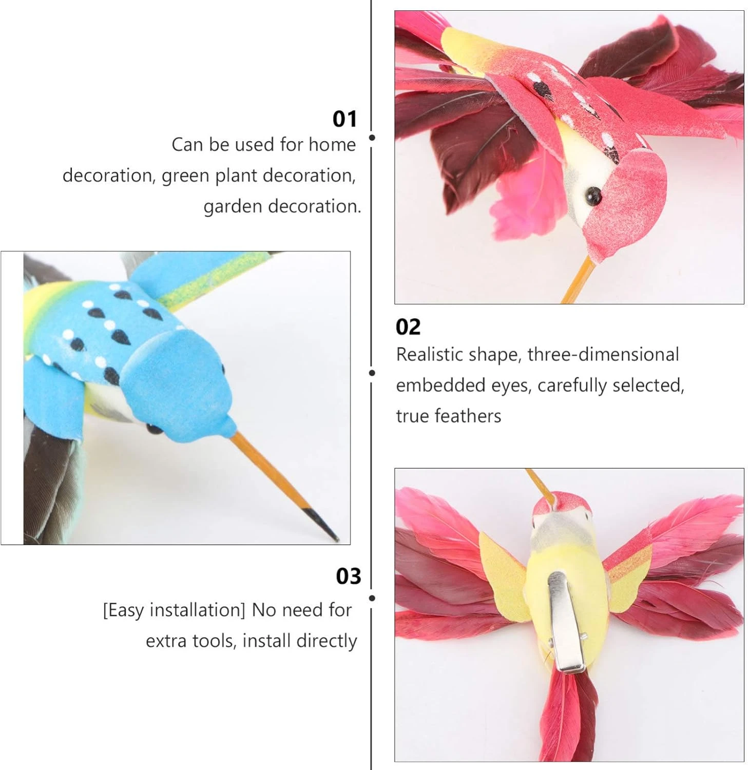 GANAZONO Fake Hummingbird 12PCS Artificial Hummingbird Fake Decorative Bird Figurine Statue For DIY Crafts Garden Yard Holiday Christmas Ceiling Ornament Decoration Simulated Birds 7 GANAZONO Fake Hummingbird 12PCS Artificial Hummingbird Fake Decorative Bird Figurine Statue For DIY Crafts Garden Yard Holiday Christmas Ceiling Ornament Decoration Simulated Birds - Image 5