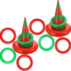 10 Pieces Christmas Inflatable Ring Toss Game, Includes 2 Pieces Inflatable Witch Hat 8 Pieces Inflatable Ring, Hat Ring Toss Game Set For Christmas Party Decoration Supplies Accessories