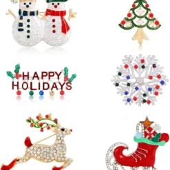 9 Pieces Christmas Brooch Pin Set For Women Christmas Pins Christmas Brooch Snowman Boots Reindeer Bow Gift Box Xmas Tree Car Snowflake Jewelry Pins For Xmas Decorations