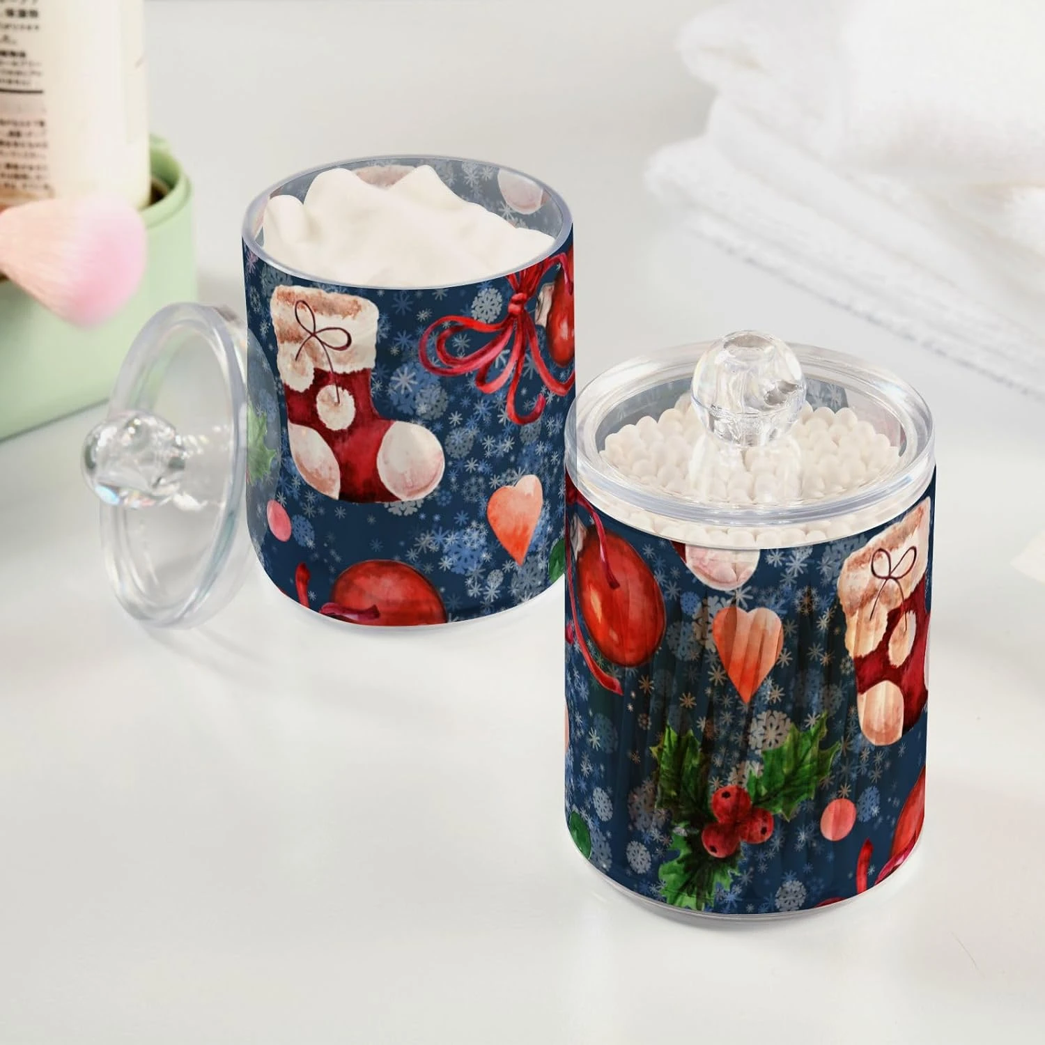 Kigai Clear Bathroom Container, Christmas Stocking Cotton Swab Ball Cans, Clear Plastic Acrylic Jar For Cotton Swabs, Cotton Balls, Dental Floss, Bath Salts, 4 Pack Of 13.6 OZ 7 Kigai Clear Bathroom Container, Christmas Stocking Cotton Swab Ball Cans, Clear Plastic Acrylic Jar For Cotton Swabs, Cotton Balls, Dental Floss, Bath Salts, 4 Pack Of 13.6 OZ - Image 5