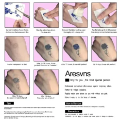 Aresvns Temporary Tattoo For Women, Semi-Permanent Tattoos Waterproof Long-Lasting 2 Weeks, Dark Blue Realistic Flower Fake Tattoos Christmas Gift -Xmas Mart Sales 71TXjZeKy4L. SL1500