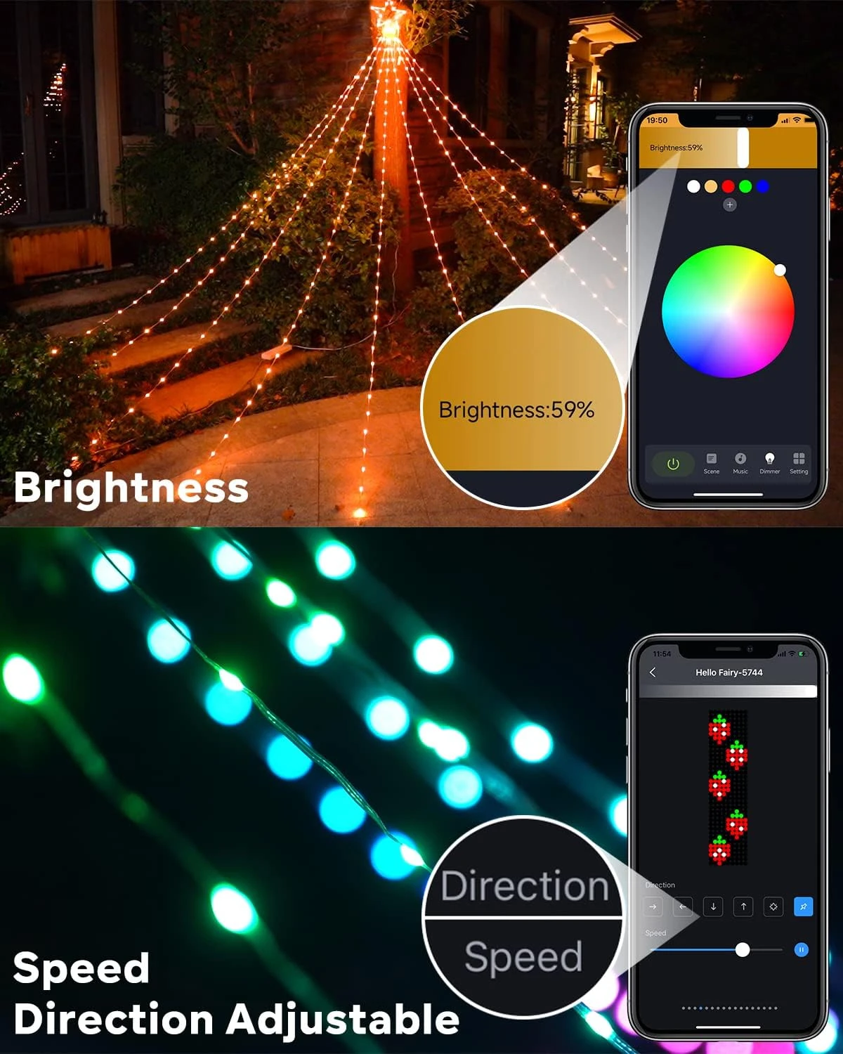 Outdoor Christmas Decorations Lights With Star, Smart DIY Custom Display 11.8Ft 64 Modes Yard Waterfall Tree Halloween String Lights, App Control 344LED RGB Color Changing Music Timer For Xmas Tree 6 Outdoor Christmas Decorations Lights With Star, Smart DIY Custom Display 11.8Ft 64 Modes Yard Waterfall Tree Halloween String Lights, App Control 344LED RGB Color Changing Music Timer For Xmas Tree - Image 4
