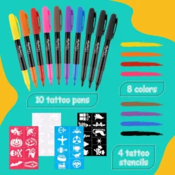 Temporary Tattoo Body Markers For Skin With 10 Tattoo Pen And 4 Tattoo Stencils Tattoo Kit Tattoo Markers For Teen Girls Boys Adult Kids Fancy Dress Christmas Gifts -Xmas Mart Sales 71UCKwipIpL. SL1500