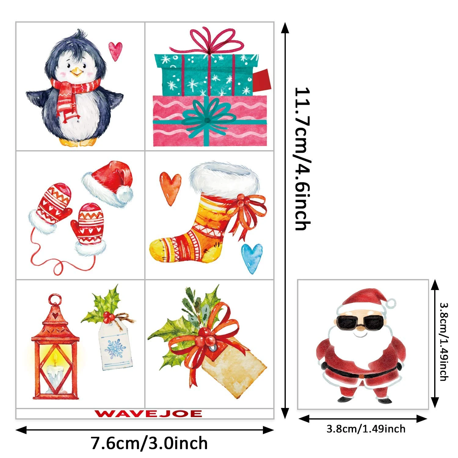 WAVEJOE 185+PCS Christmas Temporary Tattoos For Kids Stocking Stuffers, Watercolor Style Xmas Holiday Decals Goodie Gift Party Favors 7 WAVEJOE 185+PCS Christmas Temporary Tattoos For Kids Stocking Stuffers, Watercolor Style Xmas Holiday Decals Goodie Gift Party Favors - Image 5