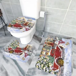 Libaoge Bathroom Mat Sets 3 Piece/Set Rugs Merry Christmas Happy Snowman And Red Truck Memory Foam Mat Set Matches Anti-Skid Absorbent Toilet Seat Cover Bath Mat Lid Cover 18"x30"+14"x18"+15"x18" -Xmas Mart Sales 71Vc DGJ8CL. AC SL1500