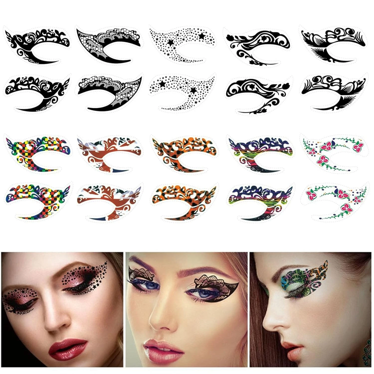 10 Sheets Eyeshadow Face Tattoo Stickers For Women's Makeup, Waterproof Transfer Lace Eye Shadow Eyeliner Tattoos For Halloween Christmas Stage Masquerade Party 3 10 Sheets Eyeshadow Face Tattoo Stickers For Women's Makeup, Waterproof Transfer Lace Eye Shadow Eyeliner Tattoos For Halloween Christmas Stage Masquerade Party