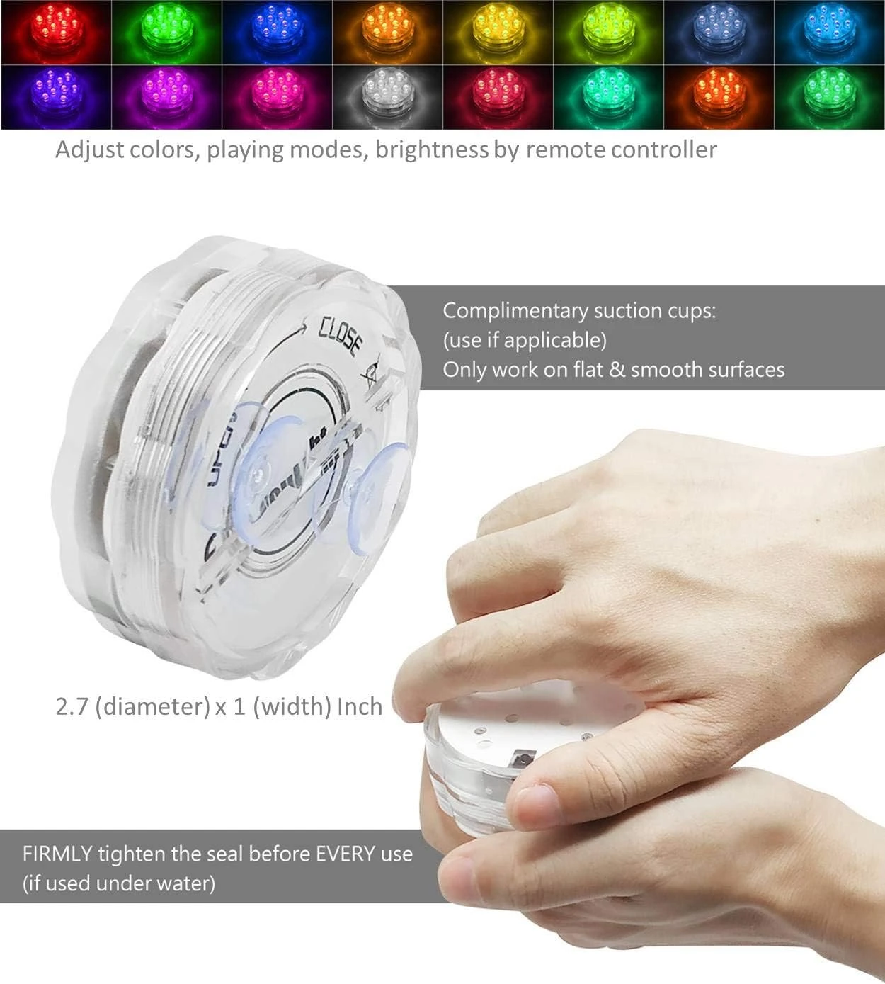 HouLight Submersible LED Lights With Suction Cups, Remote Control, 2 Pack Waterproof Bathtub Lights With Color Changing LED For Hot Tubs, Pools, Parties, Halloween, Christmas And Room Decorations 7 HouLight Submersible LED Lights With Suction Cups, Remote Control, 2 Pack Waterproof Bathtub Lights With Color Changing LED For Hot Tubs, Pools, Parties, Halloween, Christmas And Room Decorations - Image 5