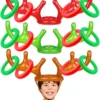 TURNMEON 3 Pack Inflatable Reindeer Antler Ring Toss Game For Christmas Holiday Thanksgiving Xmas Party Game Headband Inflatable Toys For Holiday Family School Photo Props Game(3 Antlers, 12 Rings)