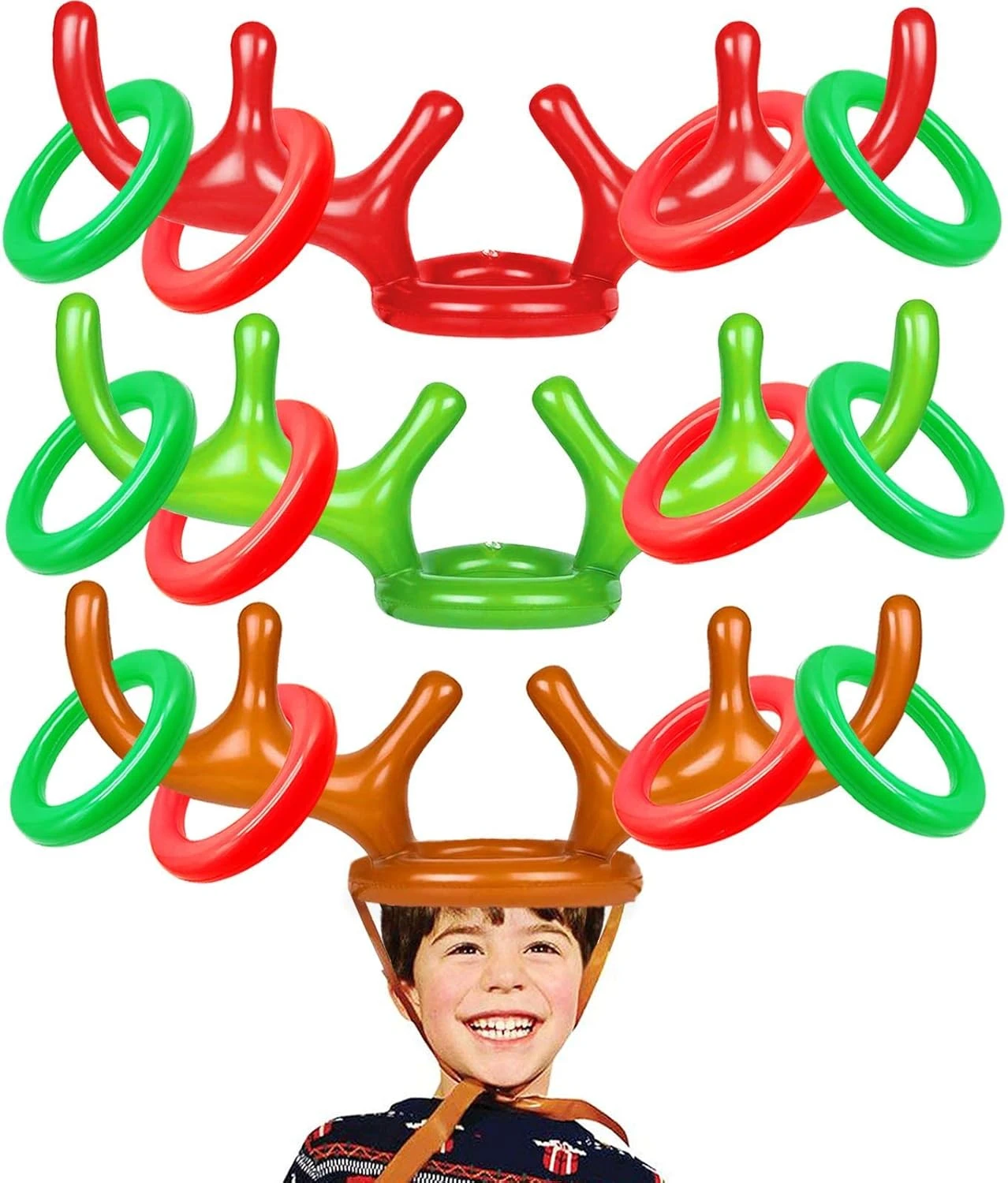 TURNMEON 3 Pack Inflatable Reindeer Antler Ring Toss Game For Christmas Holiday Thanksgiving Xmas Party Game Headband Inflatable Toys For Holiday Family School Photo Props Game(3 Antlers, 12 Rings) 3 TURNMEON 3 Pack Inflatable Reindeer Antler Ring Toss Game For Christmas Holiday Thanksgiving Xmas Party Game Headband Inflatable Toys For Holiday Family School Photo Props Game(3 Antlers, 12 Rings)