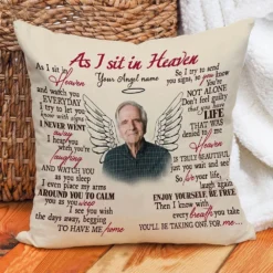 Duda Personalized Photo As I Sit In Heaven Pillow Remembrance Gifts Memory Pillow Husband In Heaven Wife In Heaven Sofa Bed Pillow Birthday Christmas Square Pillow, Multi 2, 14”x14