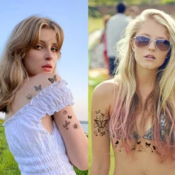 VIWIEU Small Butterfly And Flower Temporary Party Tattoos Realistic For Women And Teen Girls 15 Pack, Tiny Fake Black Butterfly Body Art Stickers Gift For Christmas&Holiday Fiesta -Xmas Mart Sales 71YITRAspcL. SL1200