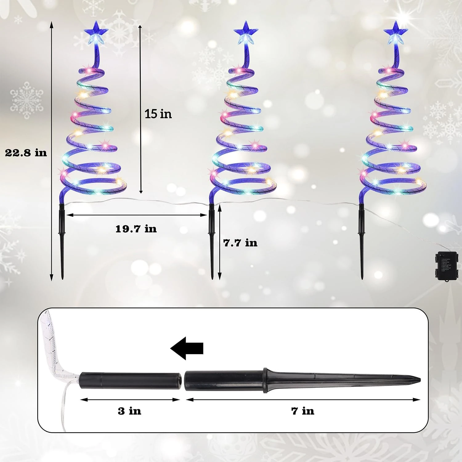 Juegoal Lighted Spiral Christmas Trees 3 Pcs, 15 Inch Outdoor Light Up Xmas Pathway Markers With Colorful Lights, 8 Modes & Timer, Battery Powered Christmas Path Lights For Patio Yard Walkway Driveway 4 Juegoal Lighted Spiral Christmas Trees 3 Pcs, 15 Inch Outdoor Light Up Xmas Pathway Markers With Colorful Lights, 8 Modes & Timer, Battery Powered Christmas Path Lights For Patio Yard Walkway Driveway - Image 2
