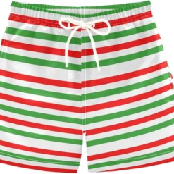 Mazeann Boys Board Shorts Christmas Elf Stripe Boys Swim Trunks Shorts Teens Bathing Suit Swimwear