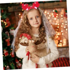 Beavorty 1 Set Veil Bow Bridal Veil Tiara For Girls Hair Accessory For Girls Christmas Headband Fashion Headband Reindeer Costume Headdress Girls Veil Headband Christmas Veil Bow Headdress -Xmas Mart Sales 71aiGiF2FL. SL1500