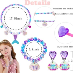 DkakoJew Jewelry Set For Girls Necklace Bracelet Earring Ring Set Mermaid Necklace For Girls Jewelry Set Halloween Christmas Birthday Gift -Xmas Mart Sales 71asml6NML. AC UL1500