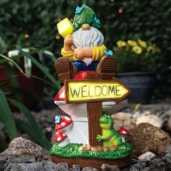 JOIEDOMI Garden Gnome Statue With Solar LED Light, Funny Christmas Gnomes Figurines With Welcome Sign, Gnomes Garden Decorations For Table Patio, Yard, Lawn Ornaments (Welcome) -Xmas Mart Sales 71b9lXf96LL. AC SL1500